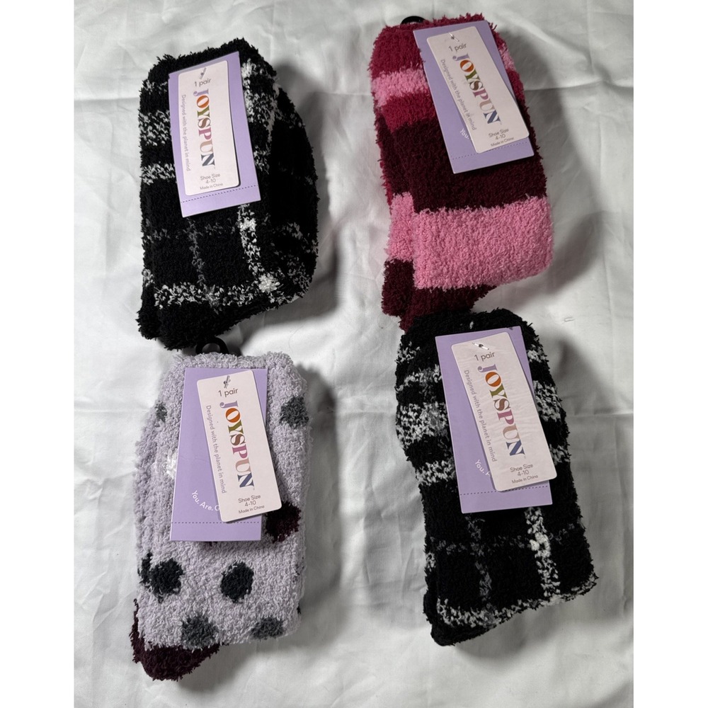 NWT Joyspun Set Of 4 Pink Pair Luxury Lounge Socks Shoe Size 4-10